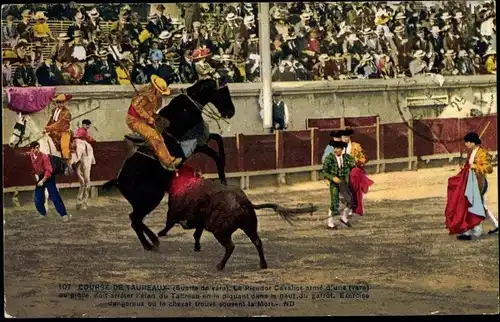 Ak Course de Taureaux, Suerte de vara, Picador Cavalier, Stierkampf