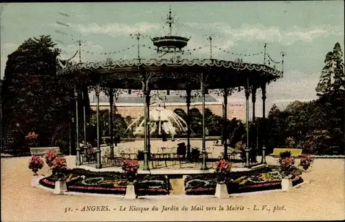 Ak Angers Maine et Loire, Jardin du Mail vers la Mairie, Kiosque de la Musique