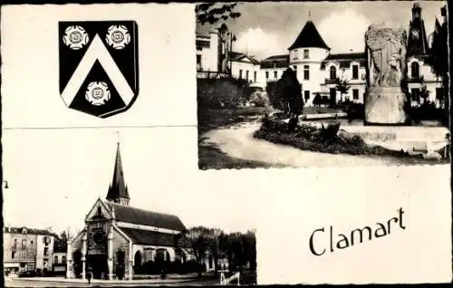 Ak Clamart Hauts de Seine, Mairie, Église, Écusson