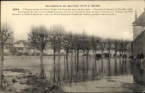 Ak Sens Yonne, Inondations de Janvier 1910, Au Bas du Cours Tarbé