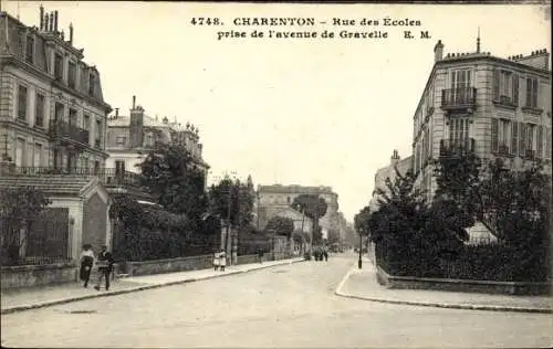 Ak Charenton Val de Marne, Rue des Écoles prise de l´Avenue de Gravelle