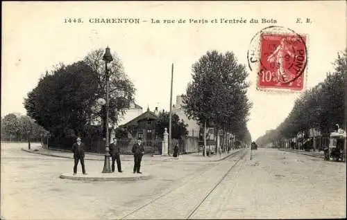 Ak Charenton Val de Marne, Rue de Paris et l´Entrée du Bois