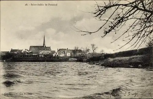 Ak Saint Aubin de Pouancé Maine-et-Loire, Panorama, Église