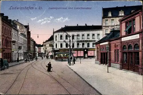 Ak Ludwigshafen am Rhein, Ludwigstraße, Lokalbahnhof