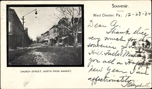 Ak Westchester Pennsylvania USA, Church Street, North from Market