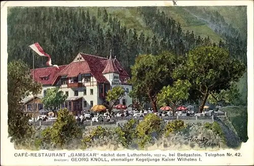 Künstler Ak Reisch, Bad Gastein in Salzburg, Café Restaurant Gamskar, Georg Knoll