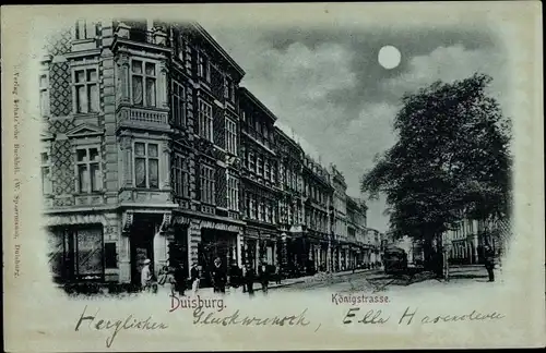 Mondschein Ak Duisburg im Ruhrgebiet, Königstraße