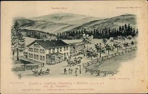 Künstler Ak Sonnenberg Braunlage im Oberharz, Pension Sonnenberg, A. Wendeborn, Brocken