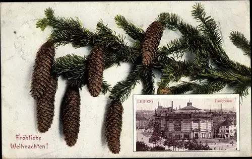 Passepartout Ak Glückwunsch Weihnachten, Leipzig in Sachsen, Panorama