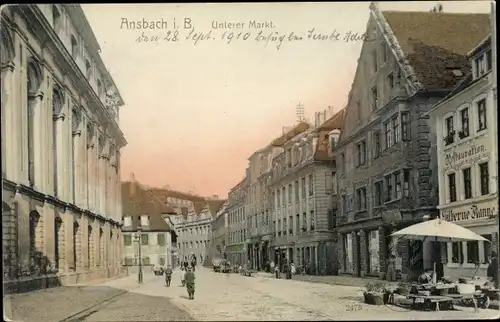 Ak Ansbach in Mittelfranken Bayern, Unterer Markt, Restauration Silberne Kanne