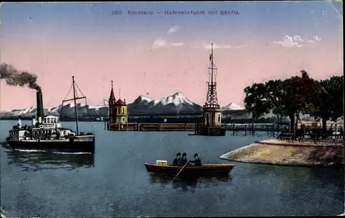 Ak Konstanz am Bodensee, Hafeneinfahrt mit Säntis, Boote