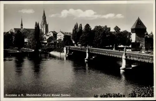 Ak Konstanz am Bodensee, Teilansicht des Ortes mit Rheinbrücke 