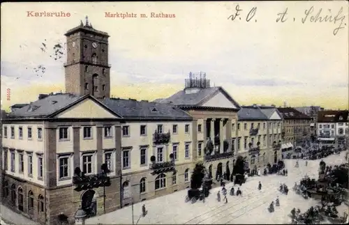 Mondschein Ak Karlsruhe in Baden Württemberg, Marktplatz, Rathaus