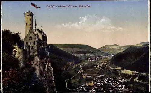Ak Lichtenstein Württemberg, Schloss mit Echaztal