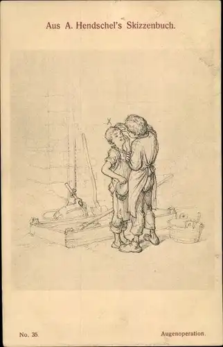 Künstler Ak Hendschel, Albert, Augenoperation, Handwerksjungen