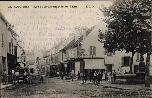 Ak Colombes Hauts de Seine, Rue du Bournard et Jet d´Eau