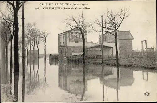 Ak Colombes Hauts de Seine, Inondations de 1910, Route de Gennevilliers