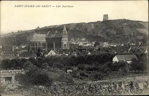 Ak Saint Julien du Sault, Panorama avec l´Église