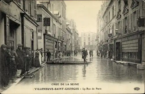 Ak Villejuif Saint Georges Val de Marne, Inondations de 1910, Rue de Paris