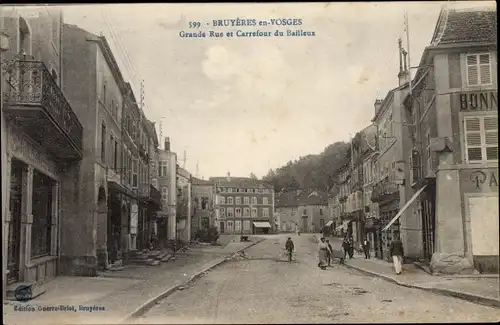 Ak Bruyères Vosges, Grande Rue, Carrefour du Bailleux