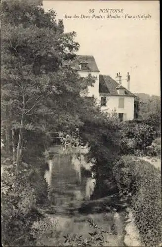 Ak Pontoise Val d'Oise, Rue des Deux Ponts, Moulin, Vue artistique