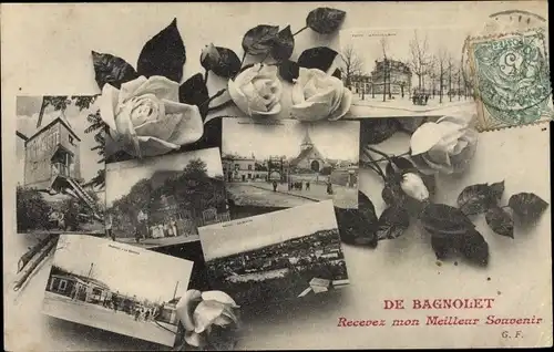 Ak Bagnolet Seine Saint Denis, Montage, Souvenir, Roses, Mairie, Église, Moulin