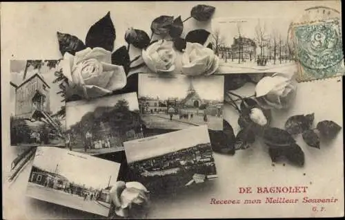 Ak Bagnolet Seine Saint Denis, Teilansichten, Kirche, Rathaus, Mühle, Rosen