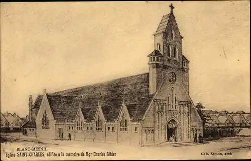 Künstler Ak Le Blanc Mesnil Seine Saint Denis, Église Saint Charles