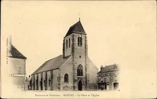 Ak Boynes Loiret, Place et Église