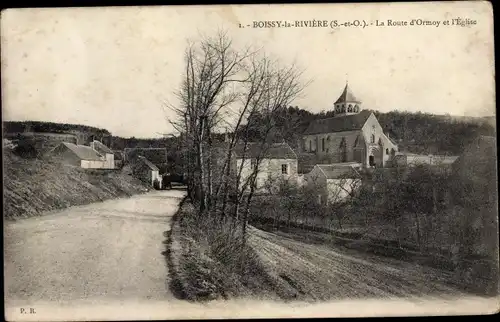 Ak Boissy la Riviere Essonne, La Route d´Ormoy et l´Église