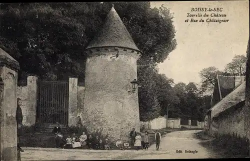 Ak Boissy le Sec Essonne, Tourelle du Château et Rue du Châtaignier