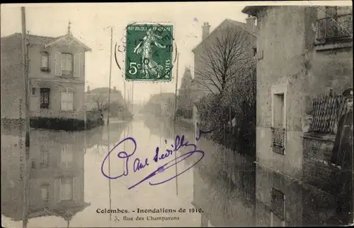 Ak Colombes Hauts de Seine, Inondations de 1910, Rue des Champarons