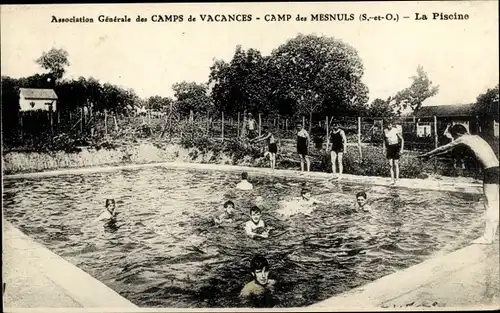 Ak Les Mesnuls Yvelines, Association Générale des Camps de Vacances, La Piscine en plein air