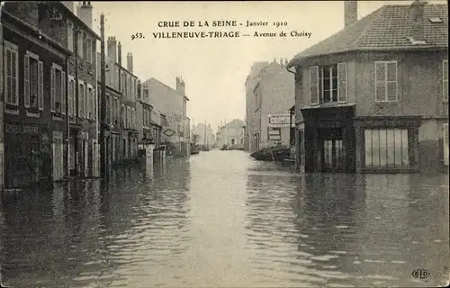 Ak Villeneuve Triage Val de Marne, Inondations de Janvier 1910, Avenue de Choisy