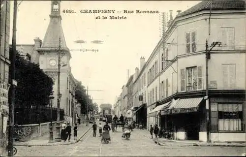 Ak Champigny sur Marne Val de Marne, Rue Bonneau et la Mairie
