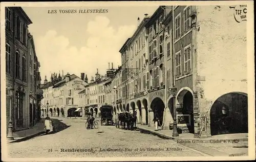 Ak Remiremont Lothringen Vosges, Grande Rue, Grandes Arcades