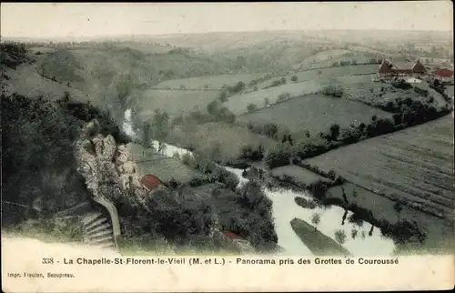 Ak Chapelle Saint Florent Maine-et-Loire, Panorama pris des Grottes de Couroussé