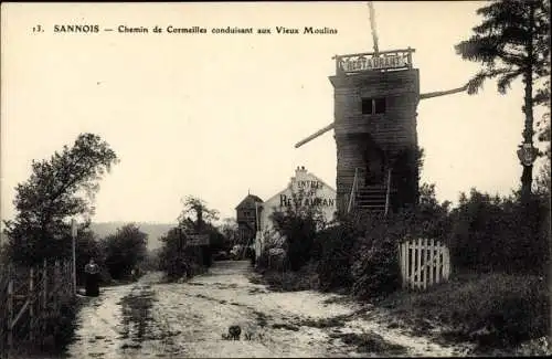 Ak Sannois Val d’Oise, Chemin de Cormeilles conduisant aux Vieux Moulins, Restaurant