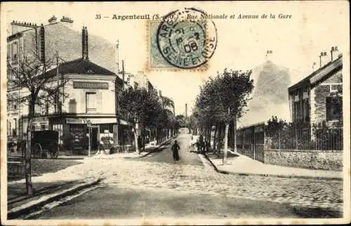 Ak Argenteuil Val d'Oise, Rue Nationale et Avenue de la Gare