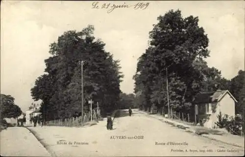 Ak Auvers sur Oise Val d'Oise, Route de Pontoise, Route d'Herouville