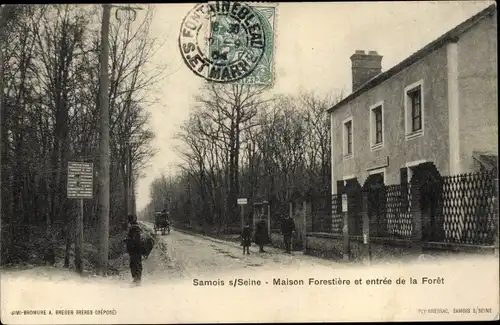 Ak Samois sur Seine Seine et Marne, Maison Forestière et Entrée de la Forêt