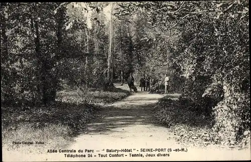 Ak Seine Port Seine et Marne, Allée Centrale du Parc