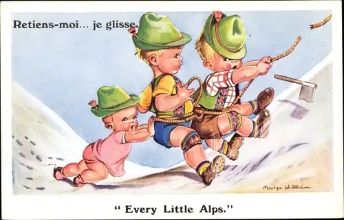 Künstler Ak Every little Alps, Bergsteiger, Kinder