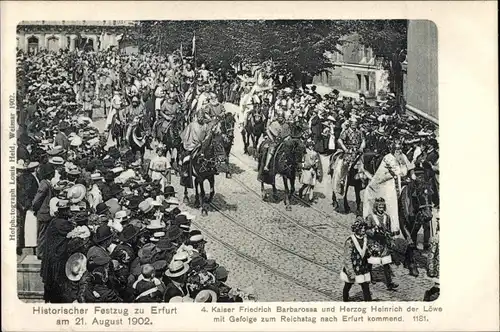 Ak Erfurt in Thüringen, Historischer Festzug 1902, Kaiser Barbarossa, Herzog Heinrich der Löwe