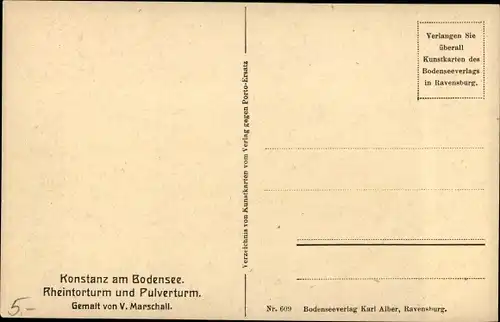 Litho Konstanz am Bodensee, Rheintorturm und Pulverturm