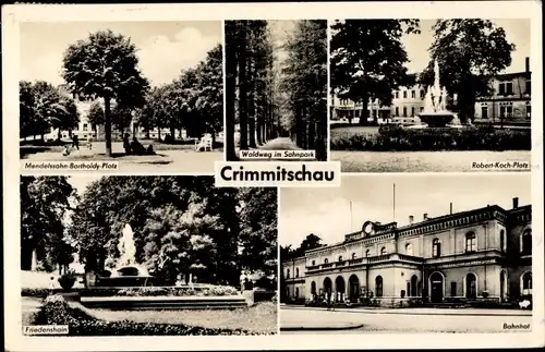 Ak Crimmitschau in Sachsen, Mendelssohn Bartholdy Platz, Bahnhof, Robert Koch Platz