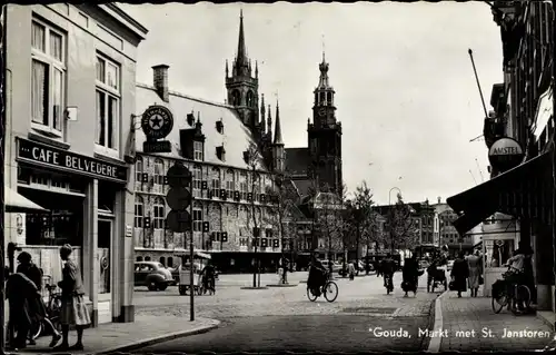 Ak Gouda Südholland Niederlande, Markt met Janstoren