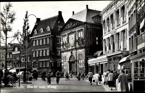 Ak Gouda Südholland Niederlande, Markt met Waag