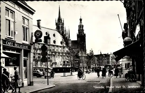 Ak Gouda Südholland Niederlande, Markt met Janstoren