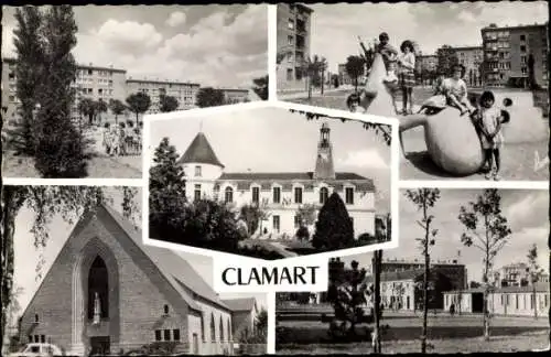 Ak Clamart Hauts de Seine, Montage, Diverses Vues de la Ville, Parcs et Église